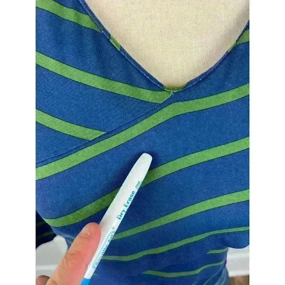 J. Mclaughlin Catalina Cloth 3/4 Sleeve Blouse Spandex Blue Green Striped Size S - Picture 5 of 14